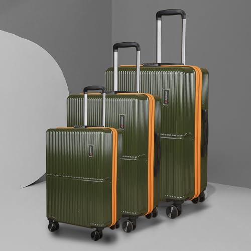 Image of Move-Meant Set of 3 Glide Small Cabin,Medium & Large Check-in Suitcase | 55 Cm,66 Cm & 75 Cm| 360 Degree 8 Wheels Number Lock Polycarbonate MAT. Green Trolley Bag | Luggage for Travel - Pack of