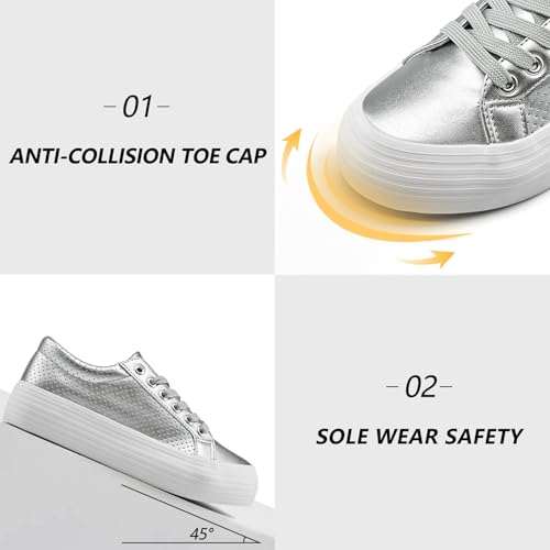 Women's High Platform Fashion Sneakers, White, Breathable, Lace Up, Tennis Shoes, Comfortable, Casual2