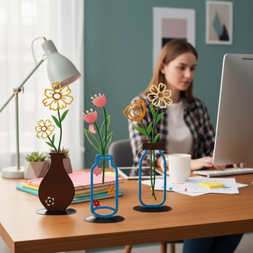 Vase de table esthétique en métal de fer | Ensemble de 3 pièces pour décoration d'intérieur moderne