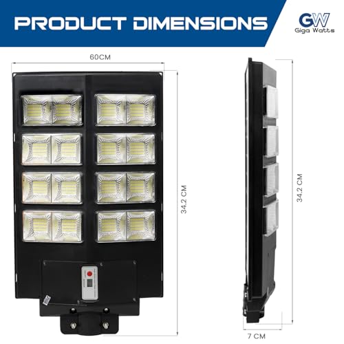 Image of Gigawatts 640 LED 250W Solar Street Light with Remote Control High Power 25Ah Battery Inbuilt 29W Solar Panel IP65 Water Resistant Outdoor Lamp for Wall Pathway Garden and Patio (1Pc, Cool White)