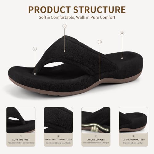 Image of BCSTUDIO Women's Orthopedic Flip Flop Fuzzy Slippers with Arch Support | Plantar Fasciitis Spa Thong Orthotic Slippers for Women, Open Toe, Non-slip Sole, Machine Washable, Indoor Outdoor