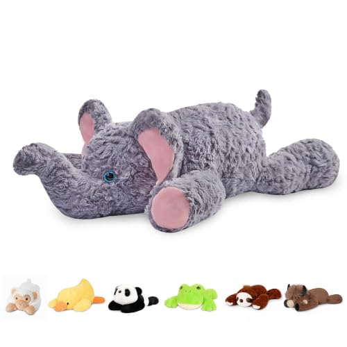 Image of Niuniu Daddy Weighted Stuffed Animal, 20 in 3.3 lbs, Elephant Calming Plush | Heavy sensory lap pad, lying body pillow for sleeping, machine wash, huggable plushies, soothing gift for kids and adults