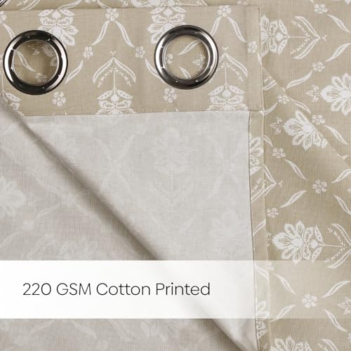 Image of haus & kinder Digital Printed Cotton Door Curtain 7 Feet Long Pack of 2 Door Curtains, 7 Feet Curtain for Door (Nature Floral, Beige 130x213 CM)
