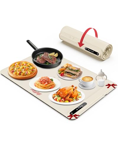 morpilot Bandeja de Calentamiento Eléctrico, Placa Calentadora Silicona Portátil Plegable, Alfombrilla Calentadora de Silicona con Temperatura Ajustable para Familia, Fiestas, Eventos, Oficina, Bufés