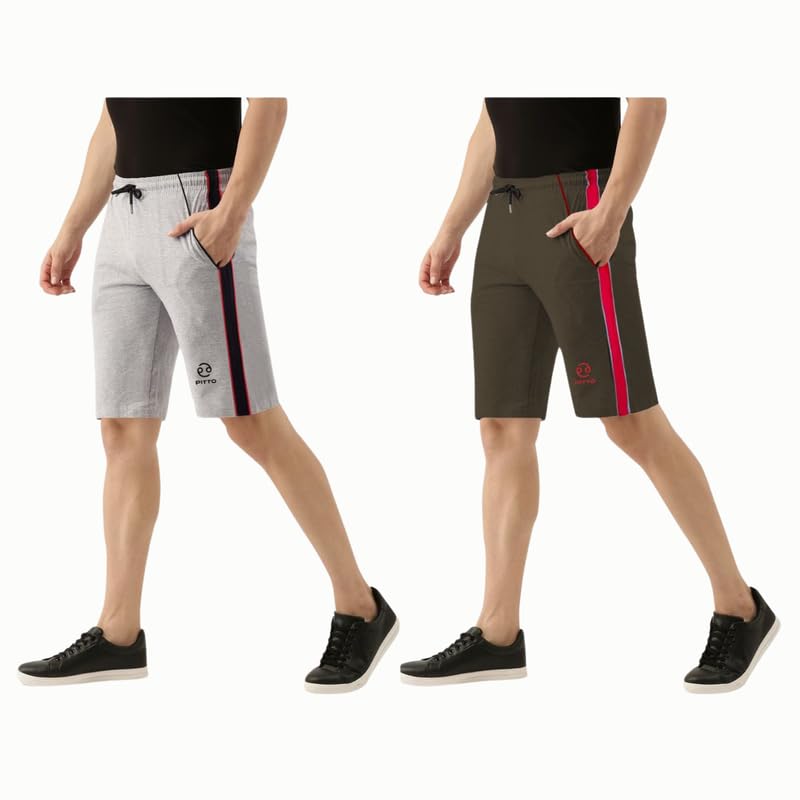 pitto Cotton Men's Regular Fit Shorts, Cotton Shorts for Men and Boys, Casual Shorts, Sleeping Shorts, Dual Pocket Style Shorts, Versatile Activewear for Gym and Home-Pack of 2.-picture-24