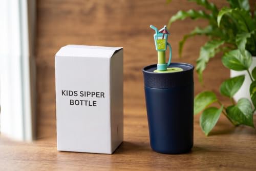 Image of Toddler Water Bottle with Straw, Kids Sipper Cup BPA Free Leak Resistant Drinking Bottle for Preschool, Daycare, Travel & Everyday Use (Dark Blue, 350 ml)
