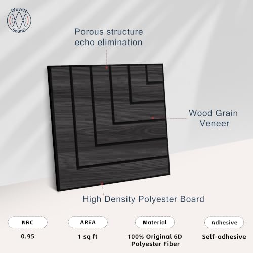 Image of WoveN SounD Acoustic Wall Panels, Black Oak, 16 Pack, 12x12 in | Self-Adhesive, NRC 0.95, Carved Pattern, Sound Proof, Echo Reduction, Sound Dampening, Home Studio, Office, Gaming Room