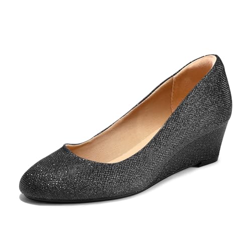 Image of mysoft Women's Wedge Pumps Low Heel Closed Toe 2in Dress Shoes