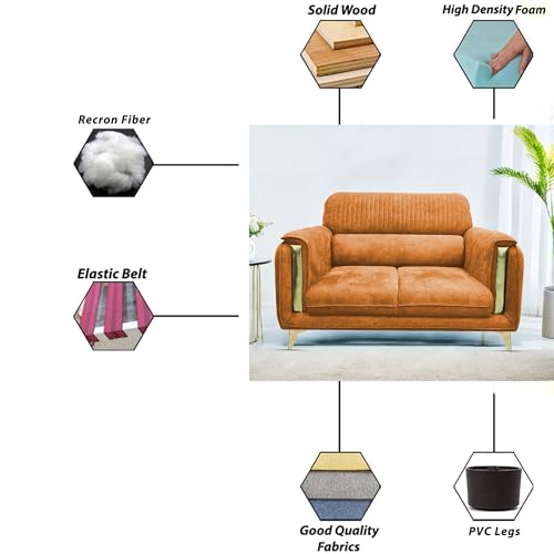 Image of Casaliving Gelio 2 Seater Sofa Set for Living Room (Orange Colour) Premium Fabric Sofa