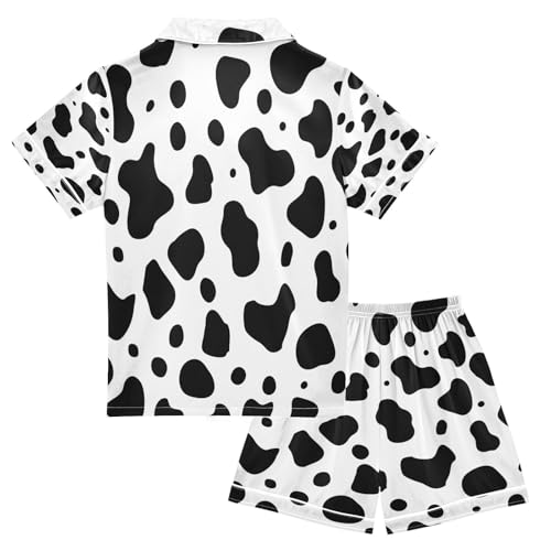 ALAZA Cow Print White Satin Pajamas Set Short Sleeve Button Down Sleepwear Summer Pjs 2 Piece2