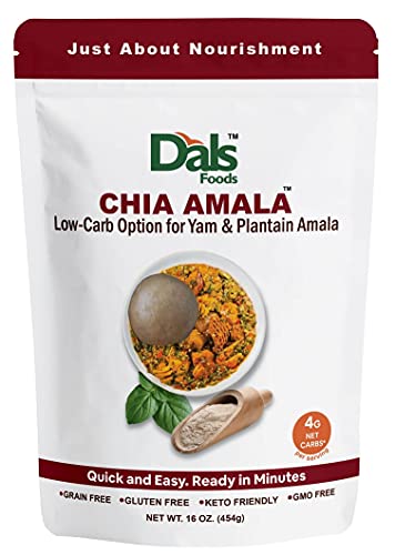 Dals Foods Chia Amala Healthy Keto Fufu | Chia Flour Gluten Free Blend For Baking & Cooking Non-GMO Grain Free | Low-Carb Yam Elubo & Plantain Flour Amala Substitute | Ketogenic Diet Friendly African Caribbean Foods (Chia Amala)â€¦