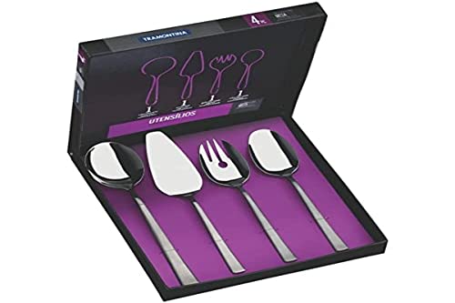 Jogo de Utensílios Tramontina Berlin Brilho em Aço Inox Acabamento Alto Brilho 4 Peças