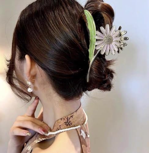 Image of Diversa Rhinestone Golden Claw Clip, Embellished Korean Clutcher, Non- Slip Metal Claw Clip for Girls, Fancy Clutcher for Women, Pack of 1 (SUN FLOWER)