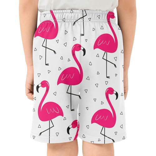 J JOYSAY Flamingo Triangle Shapes Bright Boys Athletic Shorts Kids Youth Casual Shotrs with Pockets Elastic Waistband3