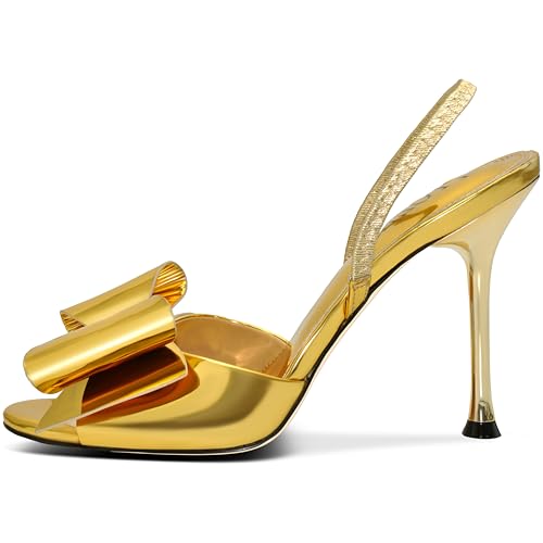 Image of Satin High Heels Slingback Open Toe Mules Sandals Bow Stiletto Sexy Heels Comfortable Wedding Party Shoes