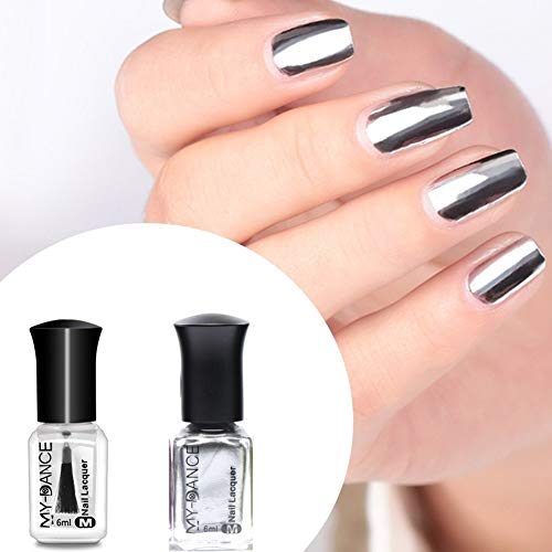 Cattie Girl - Esmalte de uñas con efecto espejo, 2 botellas, color plateado metálico brillante