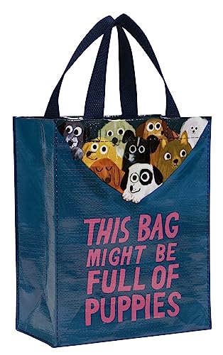 Blue Q Handy Tote Bag - This Bag Might Be Full of Puppies - Recycled & Reusable Sturdy Canvas Shopping Bag with Quirky Art and Handles, 95% Recycled Material Ideal for Lunch, 10" h x 8.5" w x 4.5" d