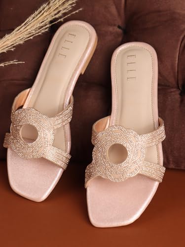 Image of ELLE Women's Stylish Comfortable Embellished Cutout Detail Flat Sandals