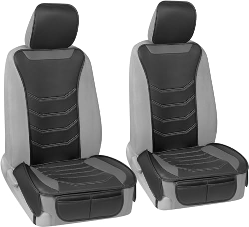 Image of Motor Trend LuxeFit Gray Seat Covers for Cars Trucks Van SUV (2 Pack), Premium Faux Leather, Easy to Install Automotive Seat Covers with Storage Pockets, Fits Most Vehicles