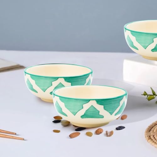 Image of Ceramic Bowl Set | 2-Piece Lightweight Crockery for Daily Use | Seafoam Green Ramen & Snack Bowls (125ml Each) | Elegant Microwave & Dishwasher Safe | Perfect Christmas & New Year Gift