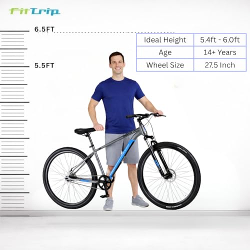 Image of FitTrip Scrambler 27.5T | Single Speed MTB Cycle for Men | Mountain Bicycle | Dual Disk Brakes | Hartex Tyres | Unisex | Fully Fitted (LiquidMetal-Blue)
