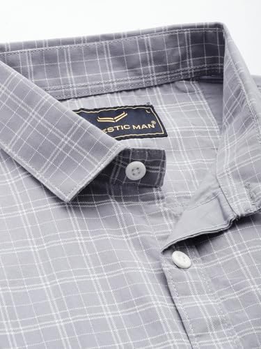 Image of Majestic Man Comfort Slim Fit Spread Collar Small Checked Cotton Casual Shirt