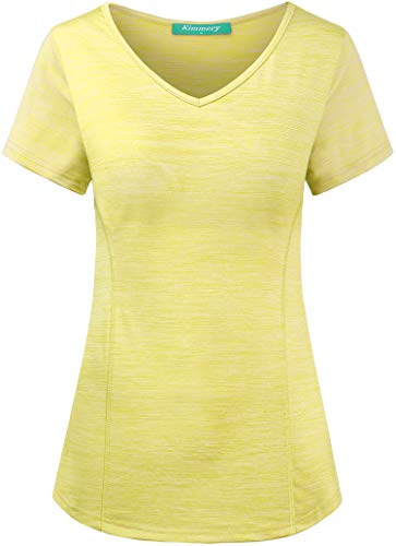 Kimmery Yoga Shirts for Women Short Sleeve Workout Tops Cool Dry V Neckline Performance Top Summer Badminton Pickleball Bowling Pilates Shirt Relaxed Fit T-Shirt Yellow XXL