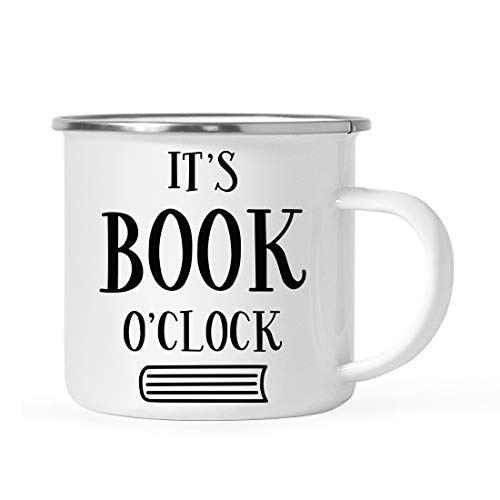 Andaz Press 11oz. Stainless Steel Campfire Coffee Mug Gift, It's Book O'Clock, 1-Pack, Birthday Christmas Metal Enamel Unbreakable Camping Camp Cup