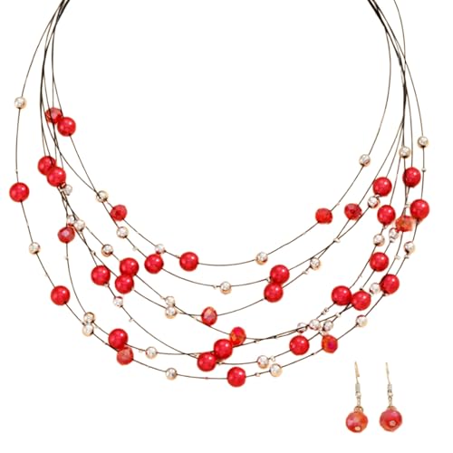 Ensemble de bijoux en perles pour femmes avec collier et boucles d'oreilles de fête