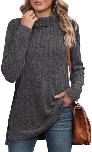 WIHOLL Womens Tunic Tops Turtleneck Long Sleeve Shirts Oversized ...