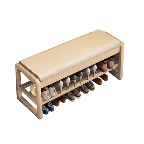 Zapatero de madera con cojín, banco de almacenamiento de 1 nivel, elegante zapatero para sala de estar y pasillo, diseño original de madera (100 x 34 x 42 cm)