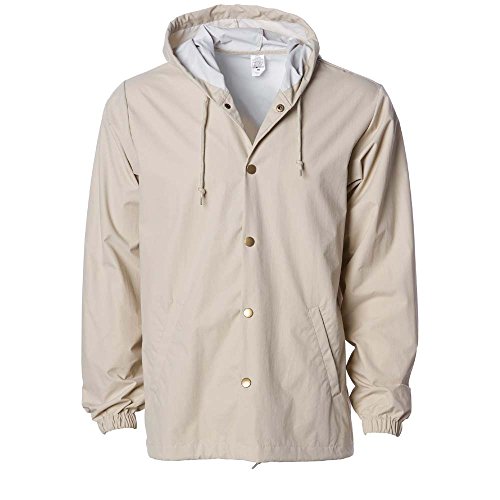 Independent Trading Co. ITC Men's Hooded Water Resistant Windbreaker Jacket, Classic Khaki, Large