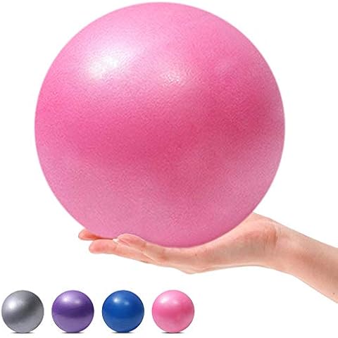 MOMPLUS 9 Inch Exercise Pilates Mini Yoga Balls Barre for Home Stability Squishy Training Physical Therapy Improves Balance with Inflatable Straw(Pink) Cover