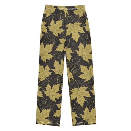 Gold Maple Leaf Boys Long Pants Soft Trousers Elastic Waist Kids Lounge Bottoms with Pockets S-XL - Main Image