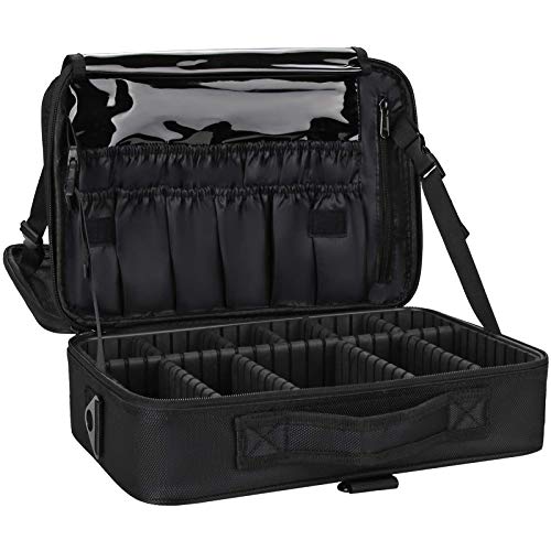 Travel Makeup bag large Train Case 3 Layers Large Capacity Travel Professional Makeup Adjustable Dividers and Shoulder Strap Make up Train Cosmetic Case Organizer (M ?15.7''×11.4''×5.5''?)