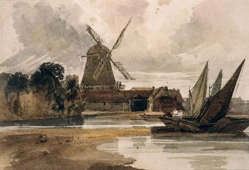 Toile peinture murale d'un moulin sur la Tamise par Peter De Wint tableau de salon 60x90cm