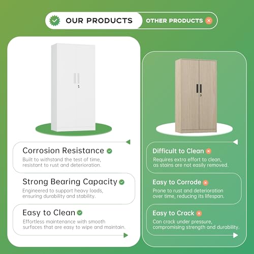 Image of INTERGREAT Metal Storage Cabinet with Lock, 63 inch H Metal Cabinets Storage with 2 Doors and 4 Adjustable Shelves, Locking Garage Cabinet for Home Office, Kitchen, Bathroom (White)