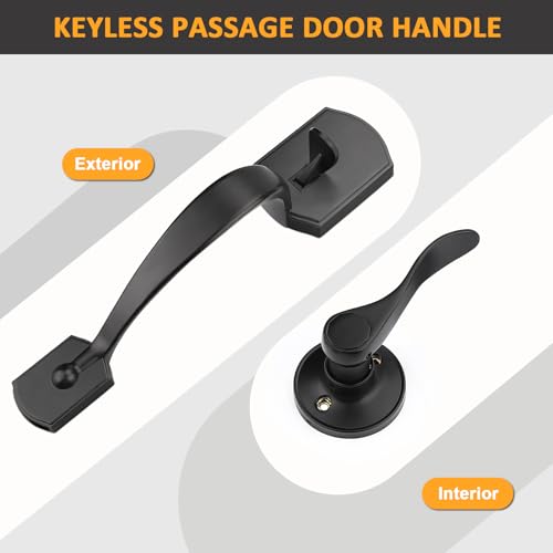 Image of Probrico Black Lower Half Front Entry Handleset, Heavy Duty Entry Door Handle with Interior Reversible Handed Lever, Lock Grip Handle with Wave Lever Keyless Door Locks, 1Pack