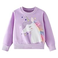 Pilipulu Sweatshirt Mädchen Pullover Kinder Mädchen Baumwolle Langarmshirt Einhorn Häschen Warm Tops 2-8 Jahre, Einhorn/Lila, 116