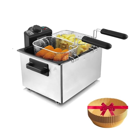 ANGDI Electric Deep Fryer, 5 Litre Stainless Steel Deep Fat Fryer, 2100W Electric Oil Fry Pot with 3 Frying Baskets, Adjustable Temperature, Perfect for Kitchen Chicken Fry Fish Chips