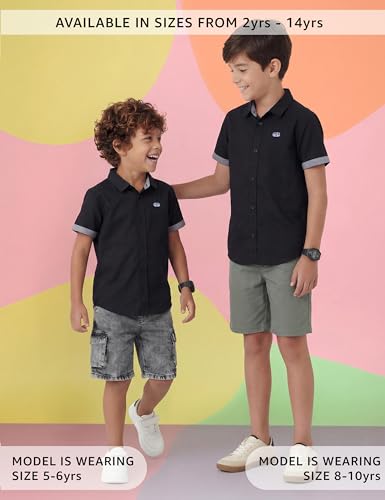 Image of Amazon Brand - Symbol Boys 100% Cotton Solid Casual Shirt | Half Sleeves | Regular Fit | Age 2-14 Years