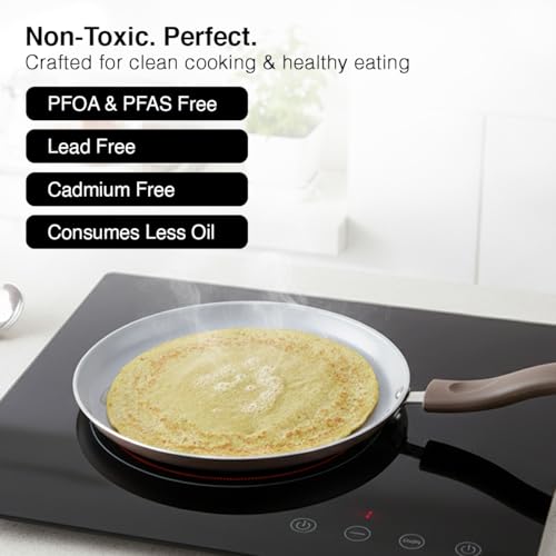 Image of Prestige Ceraglide Duo Omni Tawa 25cm Non-Stick Ceramic Coating|Works On Gas & Induction|High Heating|Cool Touch Handle|Grey