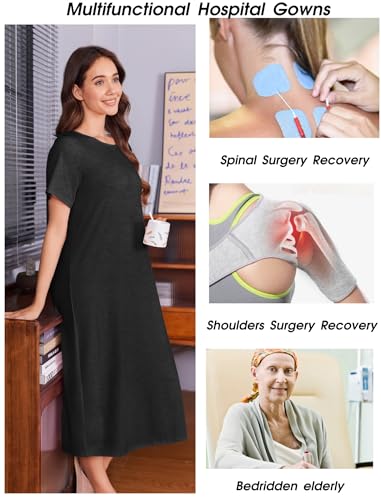 Image of Deyeek Hospital Gowns for Women Labor Delivery Shoulder Surgery Dress Adaptive Clothing Night Robes for Elderly Plus Size