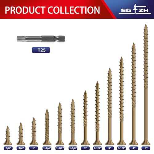 Image of #10 x 3 Inch Deck Screws (270Pcs) 4lb. Carbon Steel, Yellow, Flat Head, Rust Resistant epoxy Coated, with T25 Star Bit