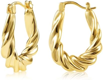 KISSPAT Gold Silver Chunky Hoop Earrings for Women, Large Hoop Hy...
