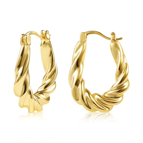 Gold Earrings for Women, Large Chunky Twisted Hoop Hypoallergenic Large Oval Hoop Earrings Thick Hoops Earring Lightweight Chunky Hoops Jewelry for Women Girls