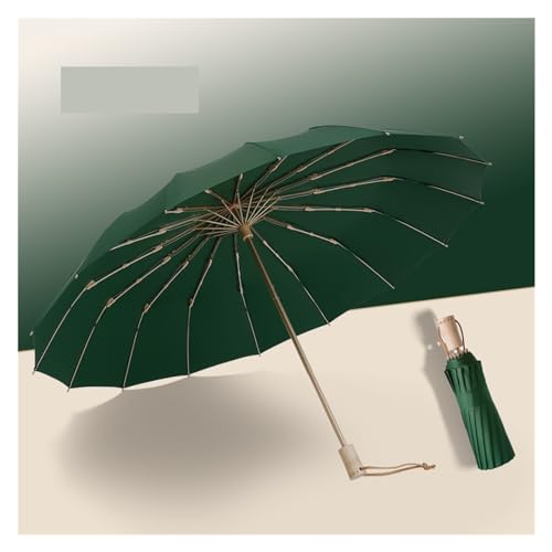 RENEESME Umbrellas for Rain 16 Rib Folding Umbrella Golden Frame Large Umbrella Rain Or Shine Umbrella 16 Rib Umbrella Strong Umbrella for Wind and Rain(Color:D)
