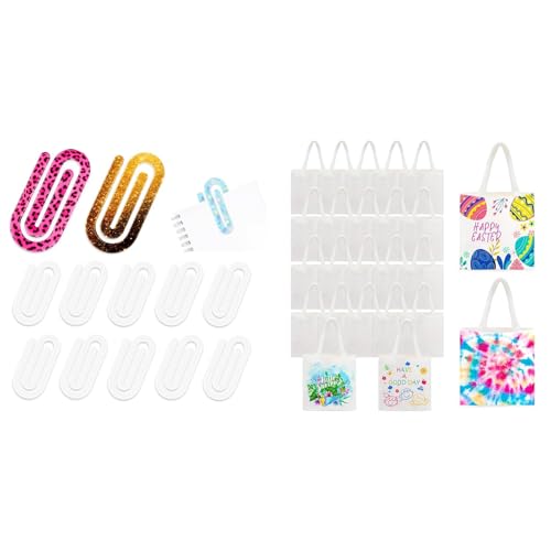 Joyclub Bundle of 12 Pcs Sublimation Blanks Bulk Acrylic Jumbo Paper Clips and 24 Pack 8 x 8.75 inch Sublimation Blanks Bulk Mini Tote Bags