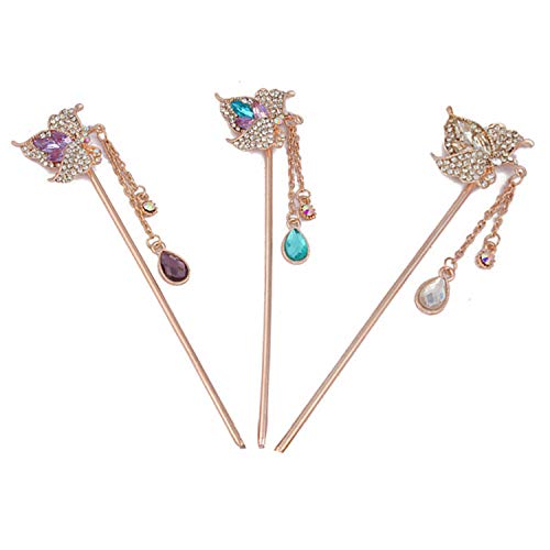 HAN SHENG 3 Pcs Elegance Rhinestone Hair Stick Hair Chopsticks Hairpin Chignon Pin