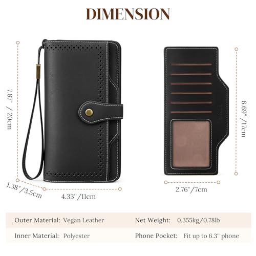 S-ZONE Women's Wallet RFID Blocking Small Purse with Card Slots Classic Wristlet Bag Removable Card Holder4